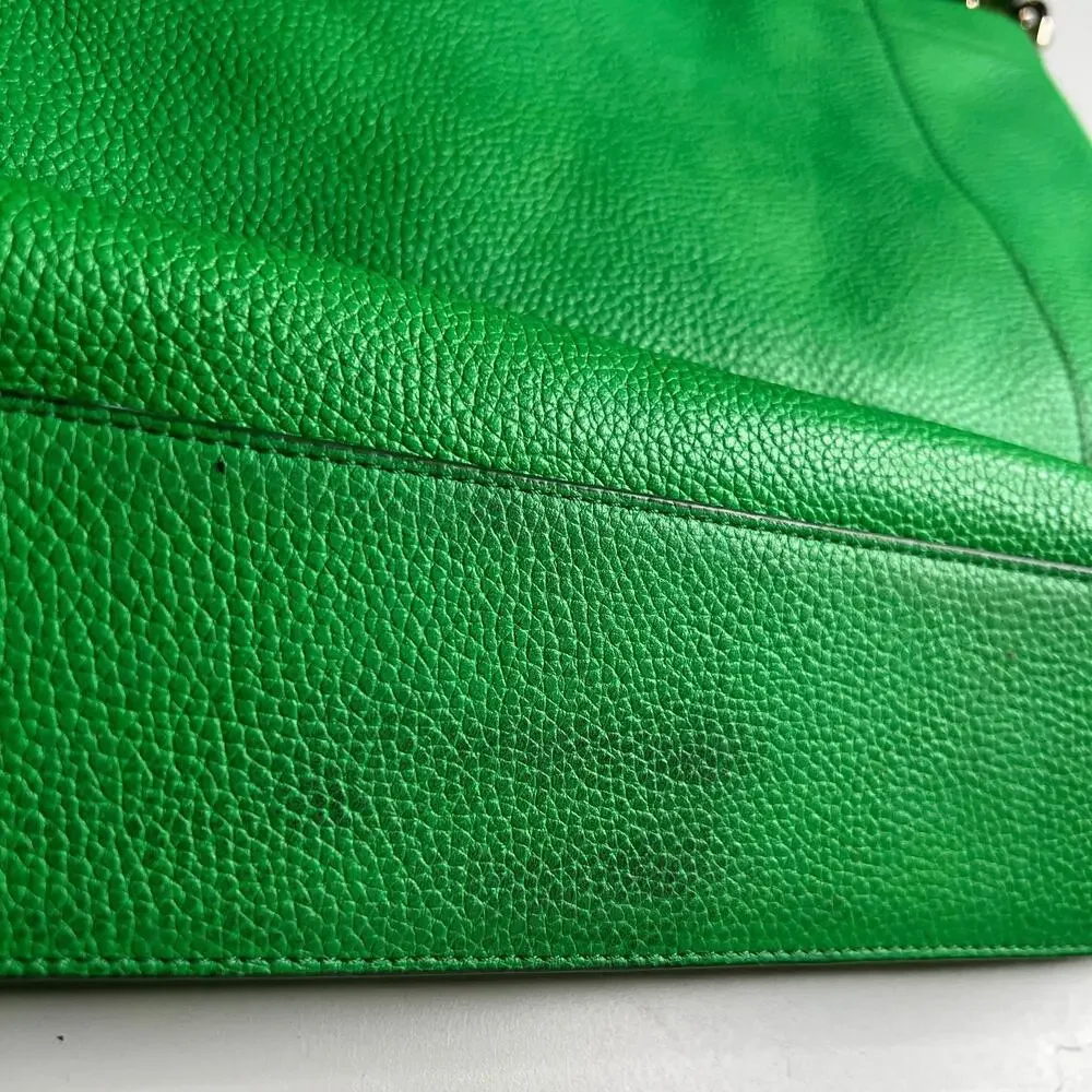 Coach Pebble Leather Hobo Shoulder Bag Green Purse‎ Women Medium
